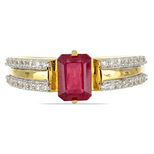 BUY 14K GOLD GENUINE  GLASS FILLED RUBY GESMTONE CLASSIC RING